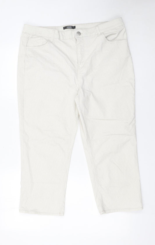 Dunnes Women's Beige Striped Straight Jeans Size 16 Regular Fit