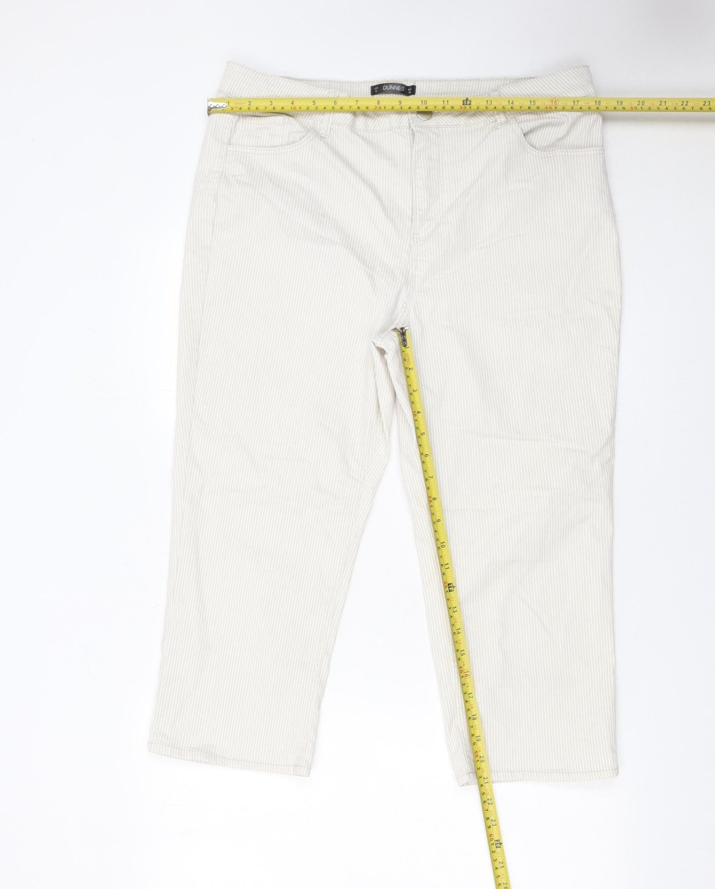 Dunnes Women's Beige Striped Straight Jeans Size 16 Regular Fit