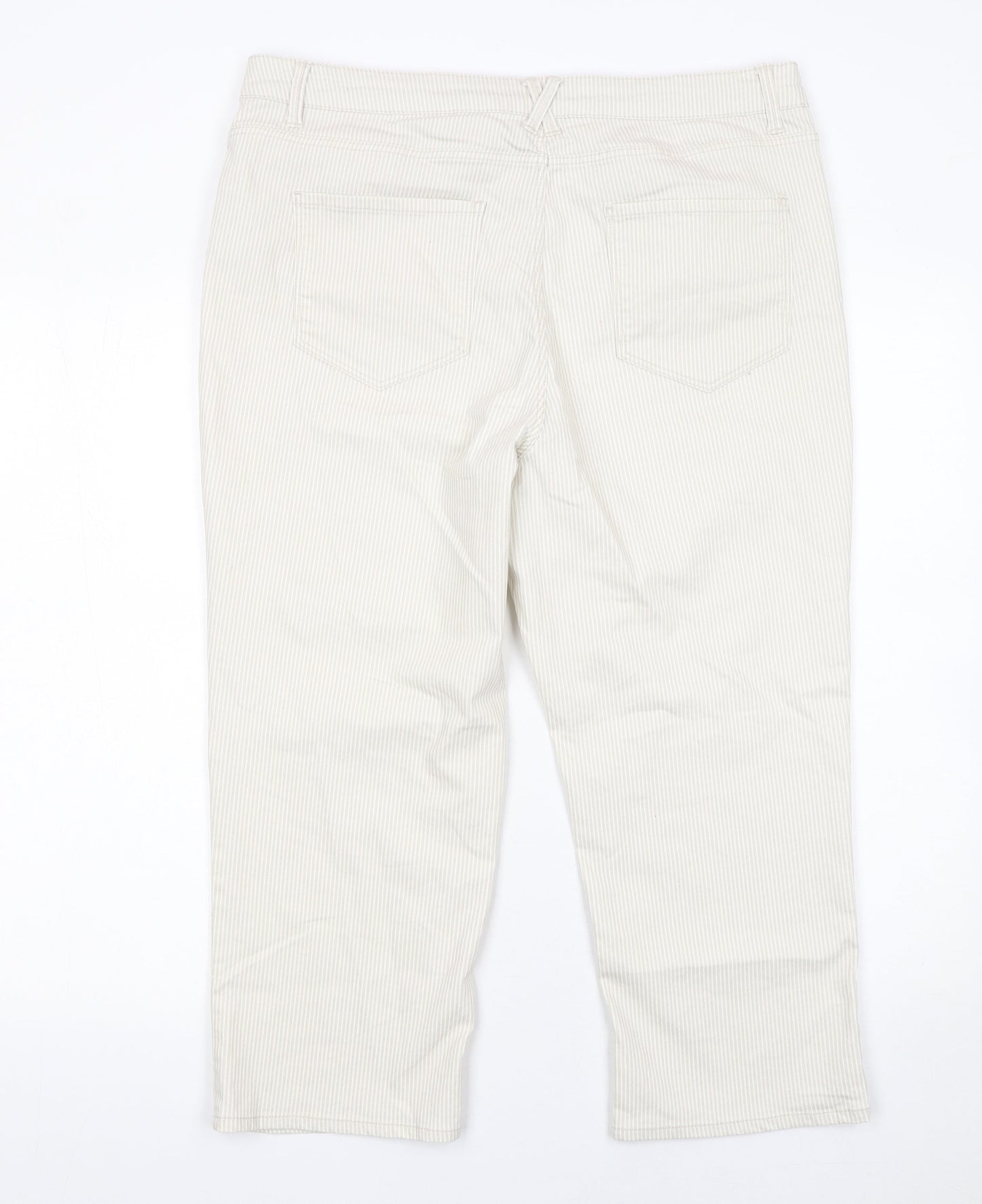 Dunnes Women's Beige Striped Straight Jeans Size 16 Regular Fit