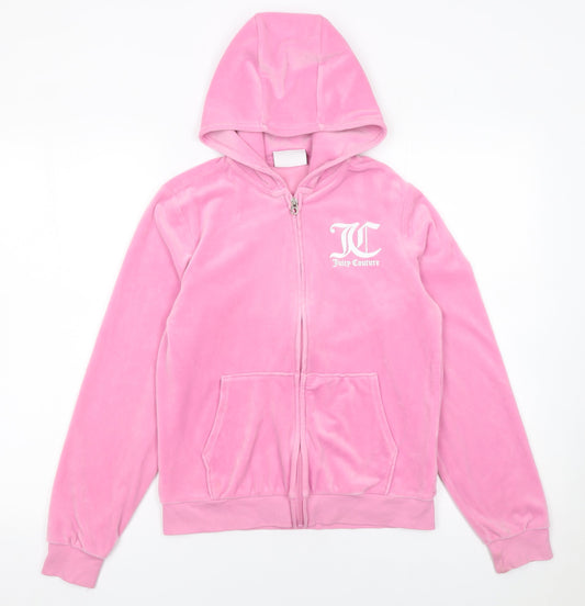 Juicy Couture Pink Velour Full Zip Hoodie Womens 12/13 Fleece Logo