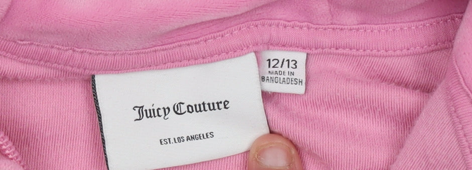 Juicy Couture Pink Velour Full Zip Hoodie Womens 12/13 Fleece Logo