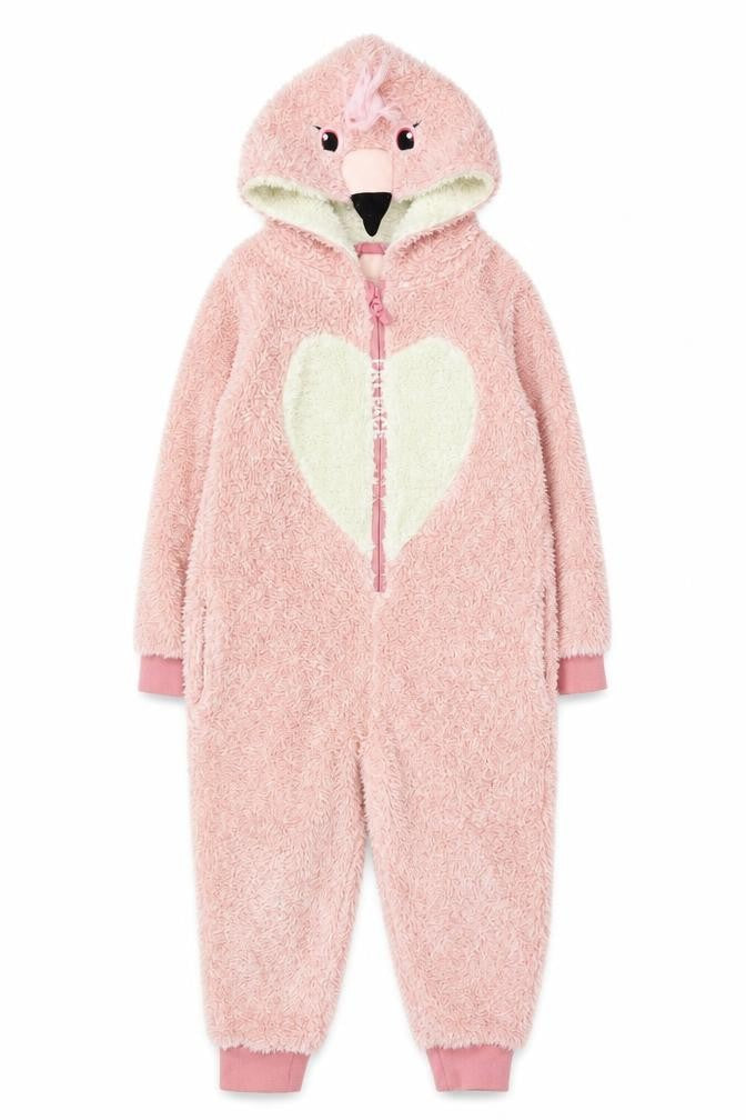 FatFace Girls Pink Hooded Fleece One Piece 8-9 Years Winter Zip Nightwear