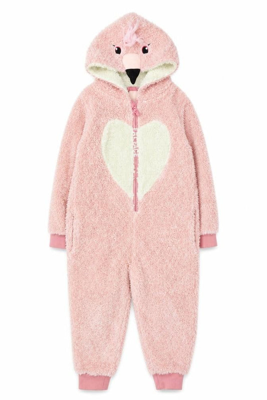 FatFace Girls Pink Hooded Fleece One Piece 8-9 Years Winter Zip Nightwear