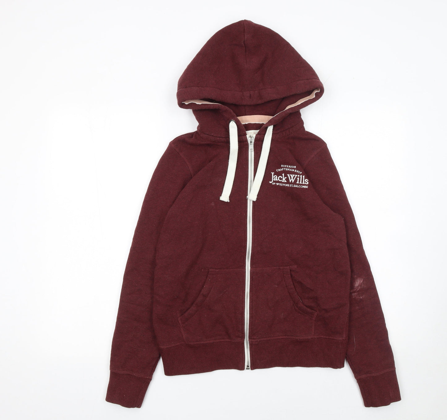 Jack Wills Women's Burgundy Full Zip Hoodie Size 8 Cotton Blend