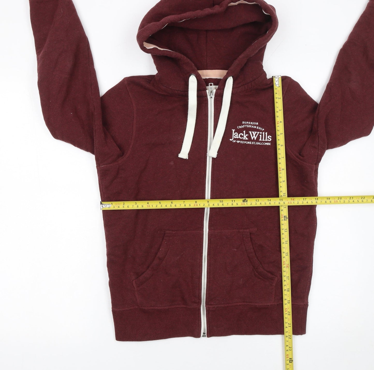 Jack Wills Women's Burgundy Full Zip Hoodie Size 8 Cotton Blend
