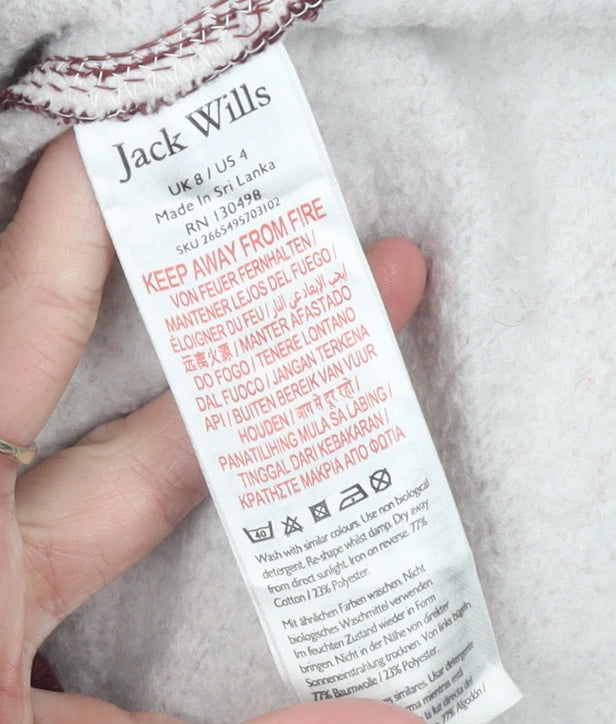 Jack Wills Women's Burgundy Full Zip Hoodie Size 8 Cotton Blend