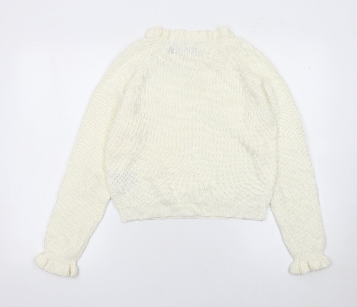 Brave Soul Women's Ivory Ruffle Crew Neck Knit Jumper XS