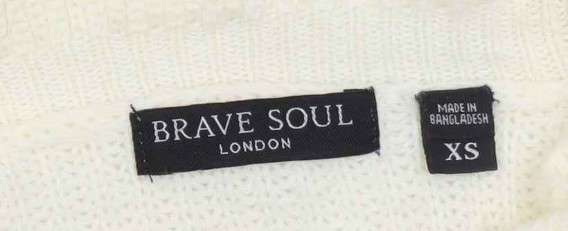 Brave Soul Women's Ivory Ruffle Crew Neck Knit Jumper XS