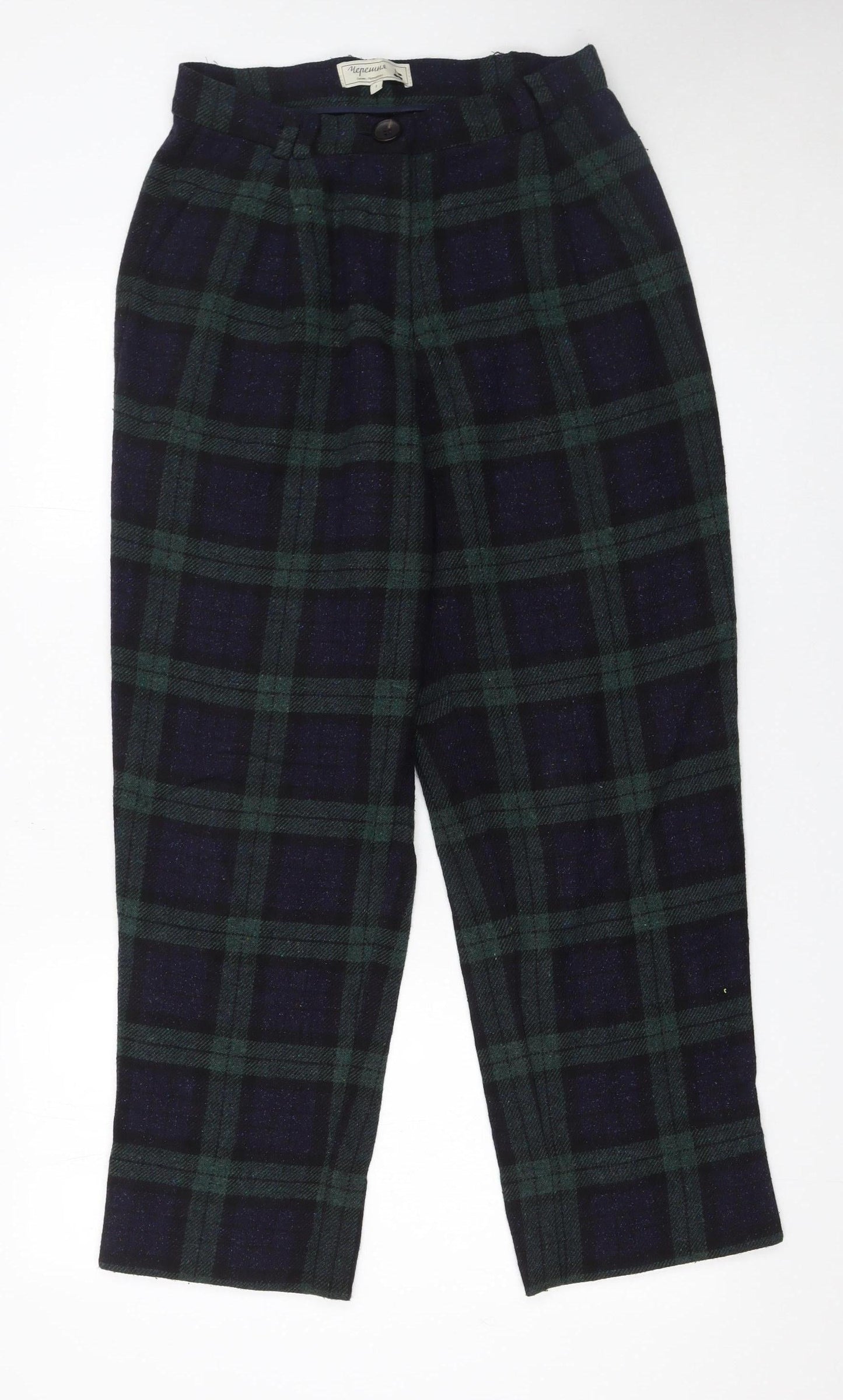 Черешня Women's Green Plaid Wool Trousers Size S Tweed Straight Leg