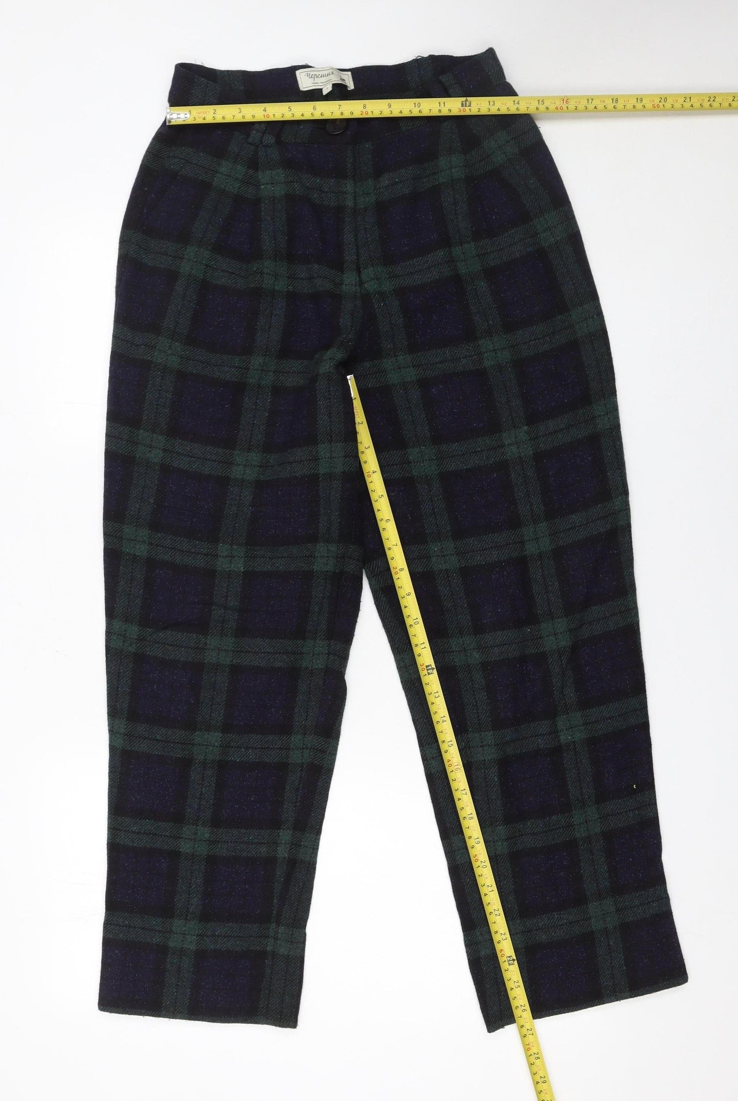 Черешня Women's Green Plaid Wool Trousers Size S Tweed Straight Leg