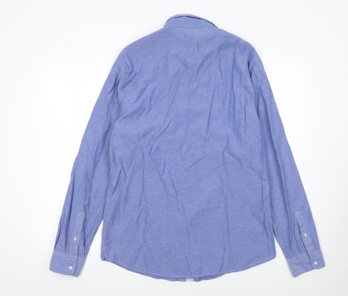 Bershka Men's Blue Regular Fit Button-Down Long Sleeve Casual Shirt Size L