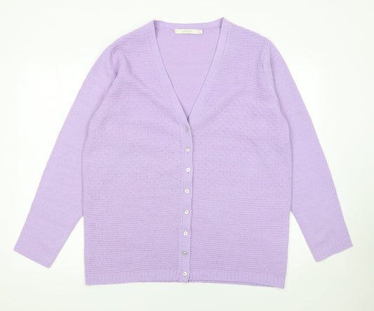 EWM Women's Purple V-Neck Cardigan Size L 18-20 Acrylic Knit