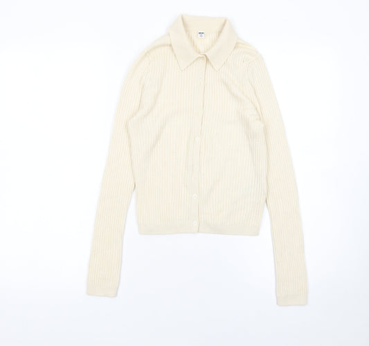 Uniqlo Women Ivory Wool Collared Button Cardigan XS