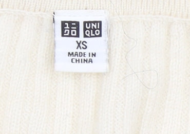 Uniqlo Women Ivory Wool Collared Button Cardigan XS