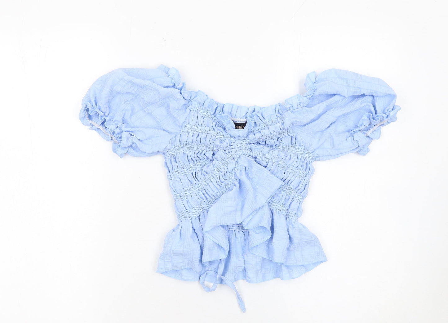 Pink Vanilla Women’s Blue Cropped Off Shoulder Puff Sleeve Blouse L