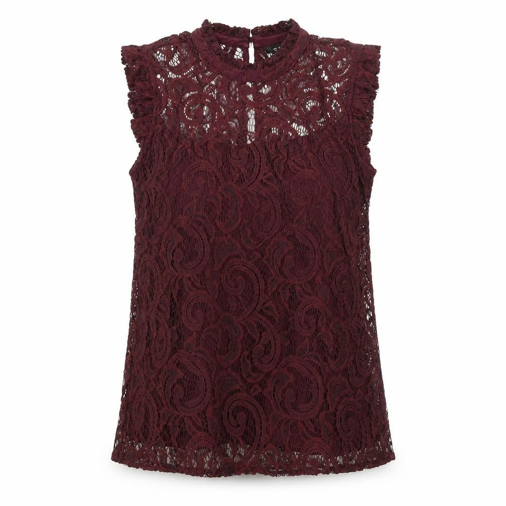 Front view of Dunnes Women Brown Lace High Neck Sleeveless Blouse, size 10