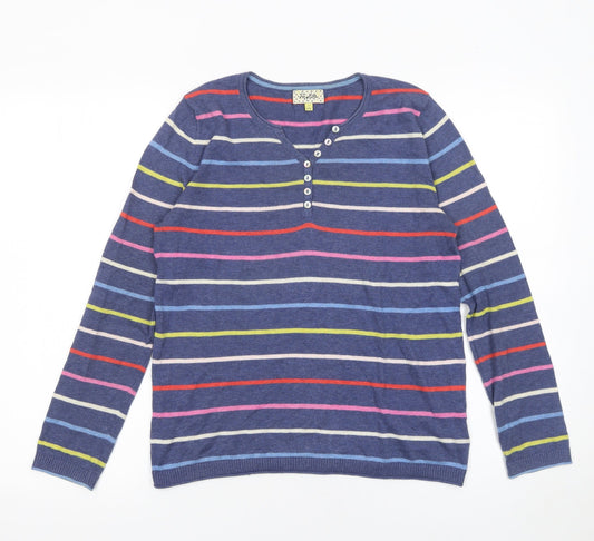 Heyton Women’s Blue Striped Cotton Henley Jumper Size 10