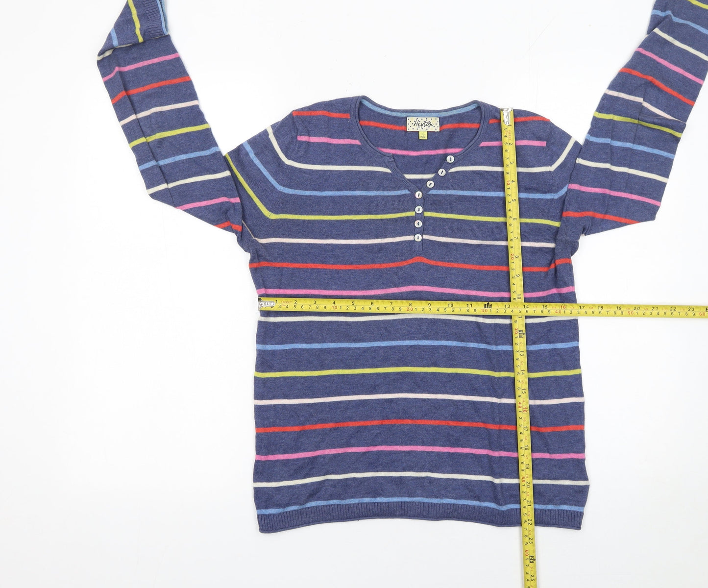 Heyton Women’s Blue Striped Cotton Henley Jumper Size 10
