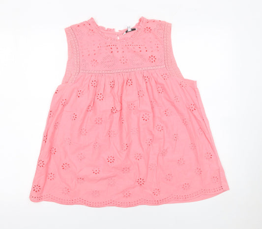 Next Womens Pink Sleeveless Broderie Anglaise Cotton Top UK 12
