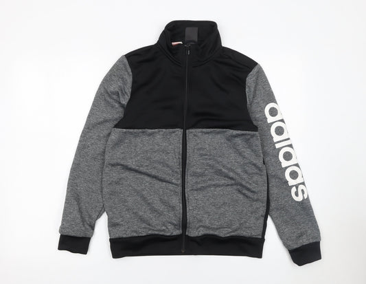 Adidas Boys Grey & Black Track Jacket Size 13-14Y Full Zip Activewear