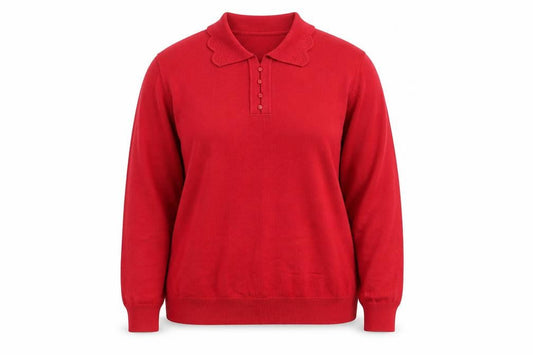 Castle of Ireland Women’s Red Collared Henley Knit Jumper Size 14
