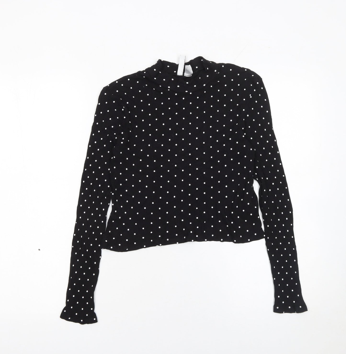 H&M Divided Women’s Black Polka Dot Long Sleeve Mock Neck Top Size M