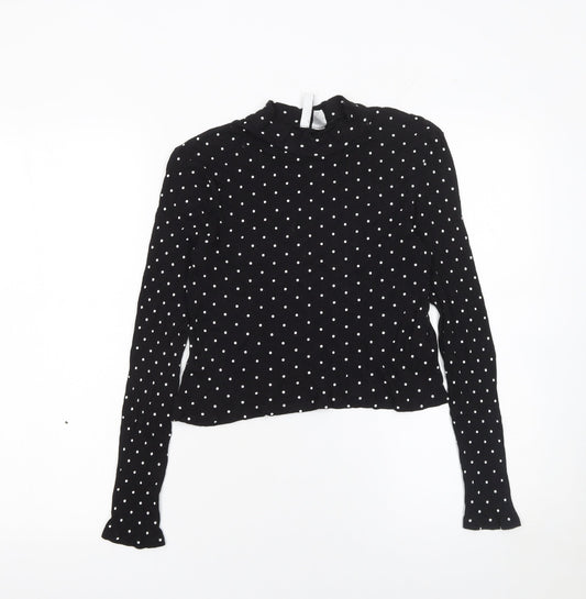 H&M Divided Women’s Black Polka Dot Long Sleeve Mock Neck Top Size M