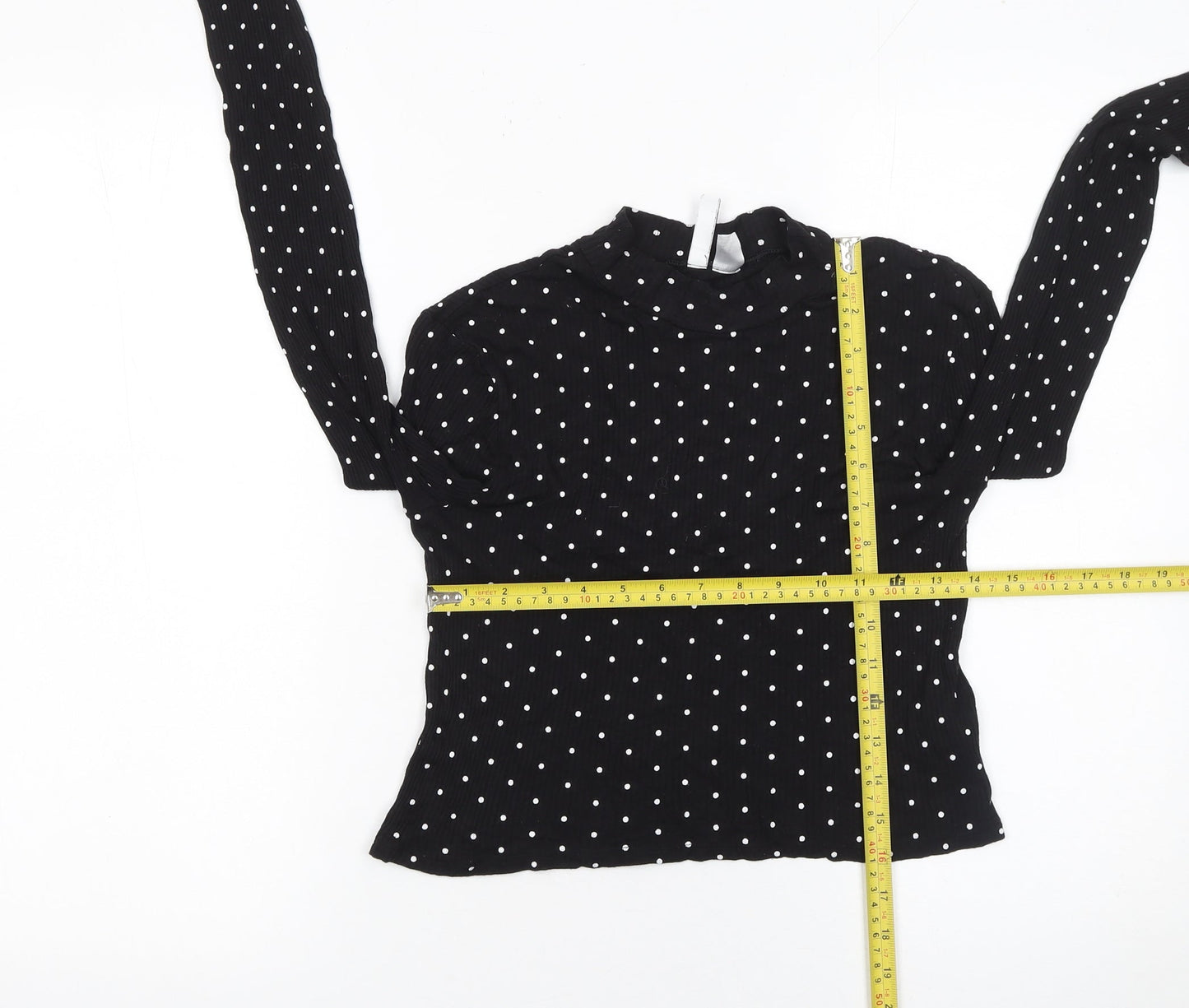 H&M Divided Women’s Black Polka Dot Long Sleeve Mock Neck Top Size M