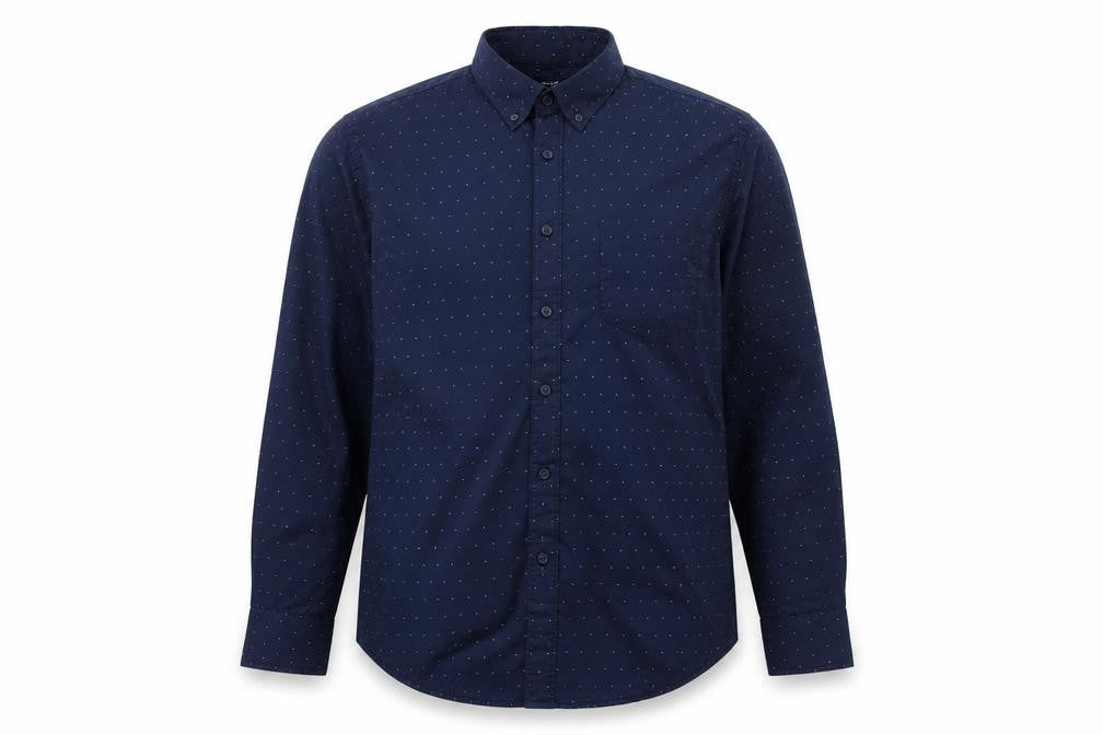 Front view of Dunnes Men's Blue Polka Dot Cotton Regular Fit XL Shirt