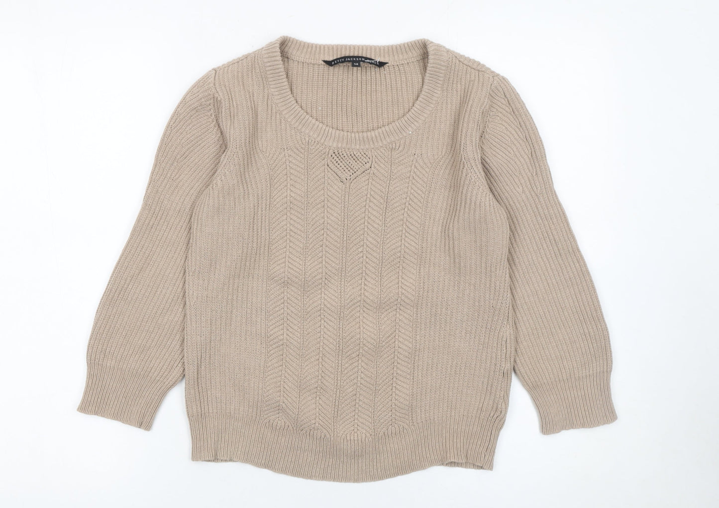 Betty Jackson Black Women’s Beige Cable-Knit Jumper Size 14