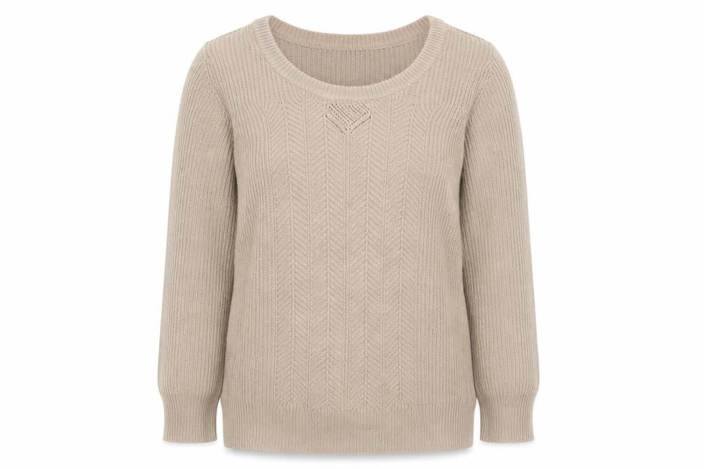 Front view of Betty Jackson Black Women’s Beige Cable-Knit Jumper, size UK 14