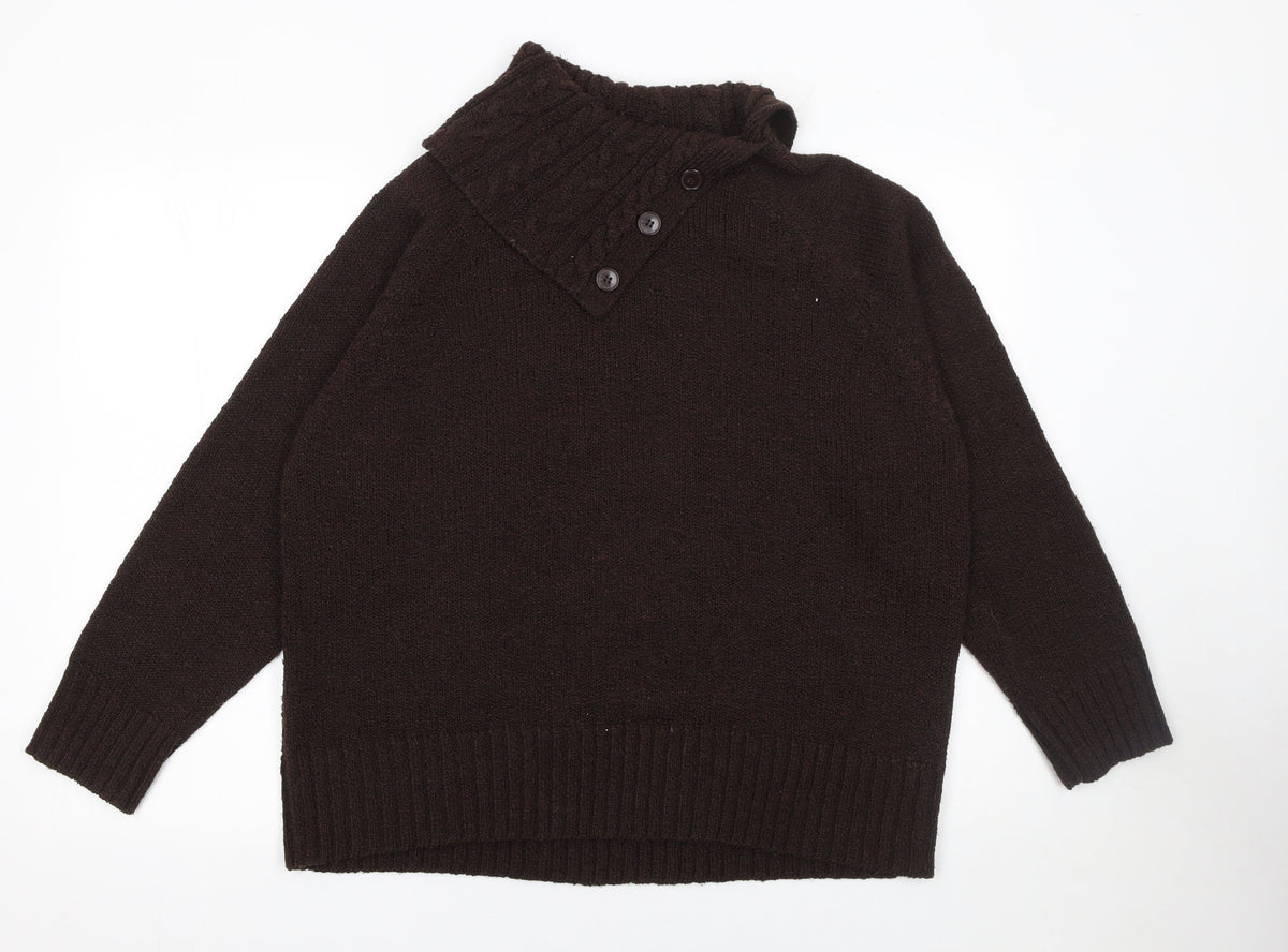 Bonmarché Women Brown Chunky Knit High Neck Pullover Jumper Size L