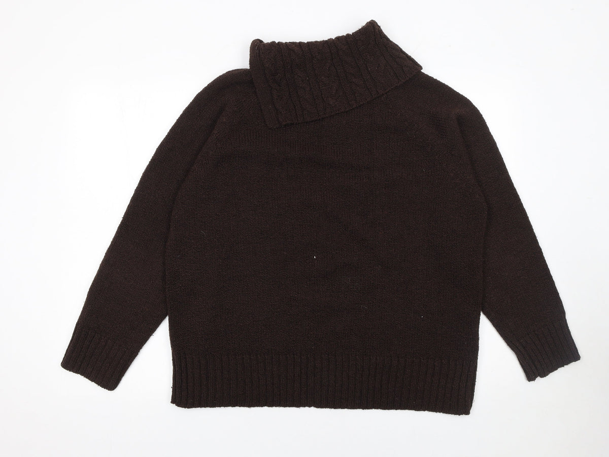Bonmarché Women Brown Chunky Knit High Neck Pullover Jumper Size L