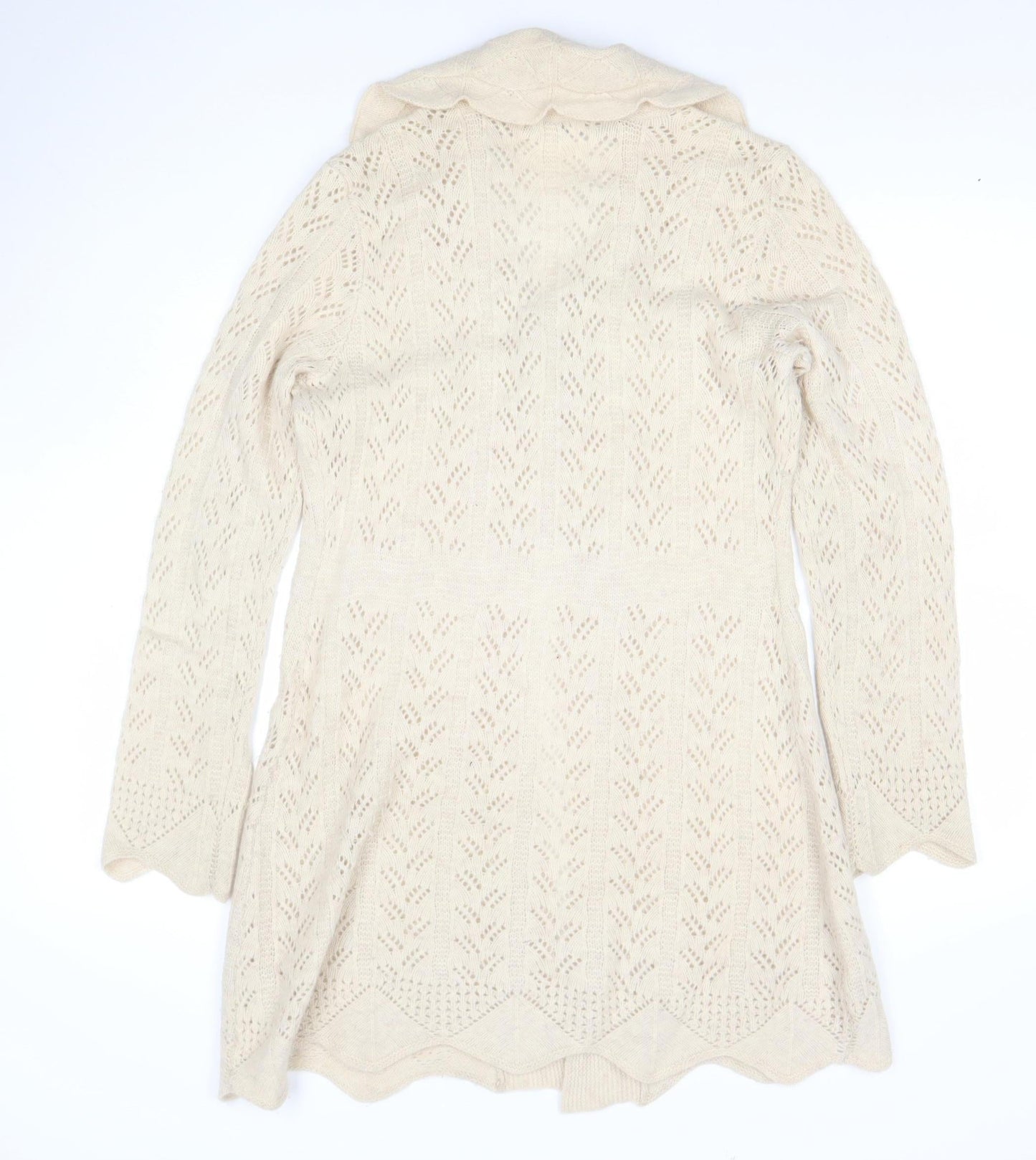 Rocha John Rocha Women Beige Size 12 Knit Long Sleeve Open Collar Cardigan