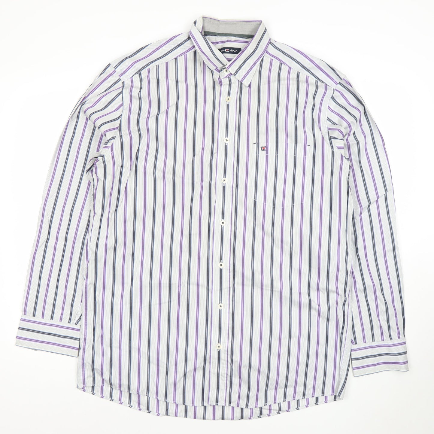Casa Moda Men's Multicoloured Striped Long Sleeve Cotton Button-Up Shirt L