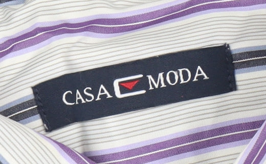 Casa Moda Men's Multicoloured Striped Long Sleeve Cotton Button-Up Shirt L