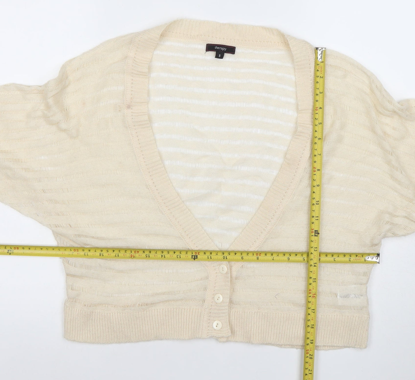 Therapy Women's Ivory Open Knit V-Neck Button Cardigan Size 8