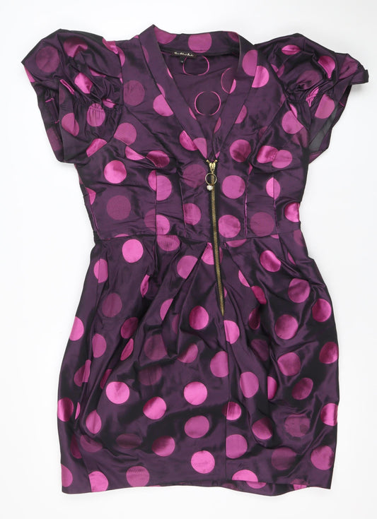 River Island Women's Purple Polka Dot Bubble Hem Dress Size 14