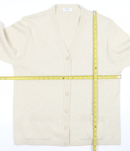 Care Womens Beige 2XL Knit Cardigan Lightweight V-Neck Jumper