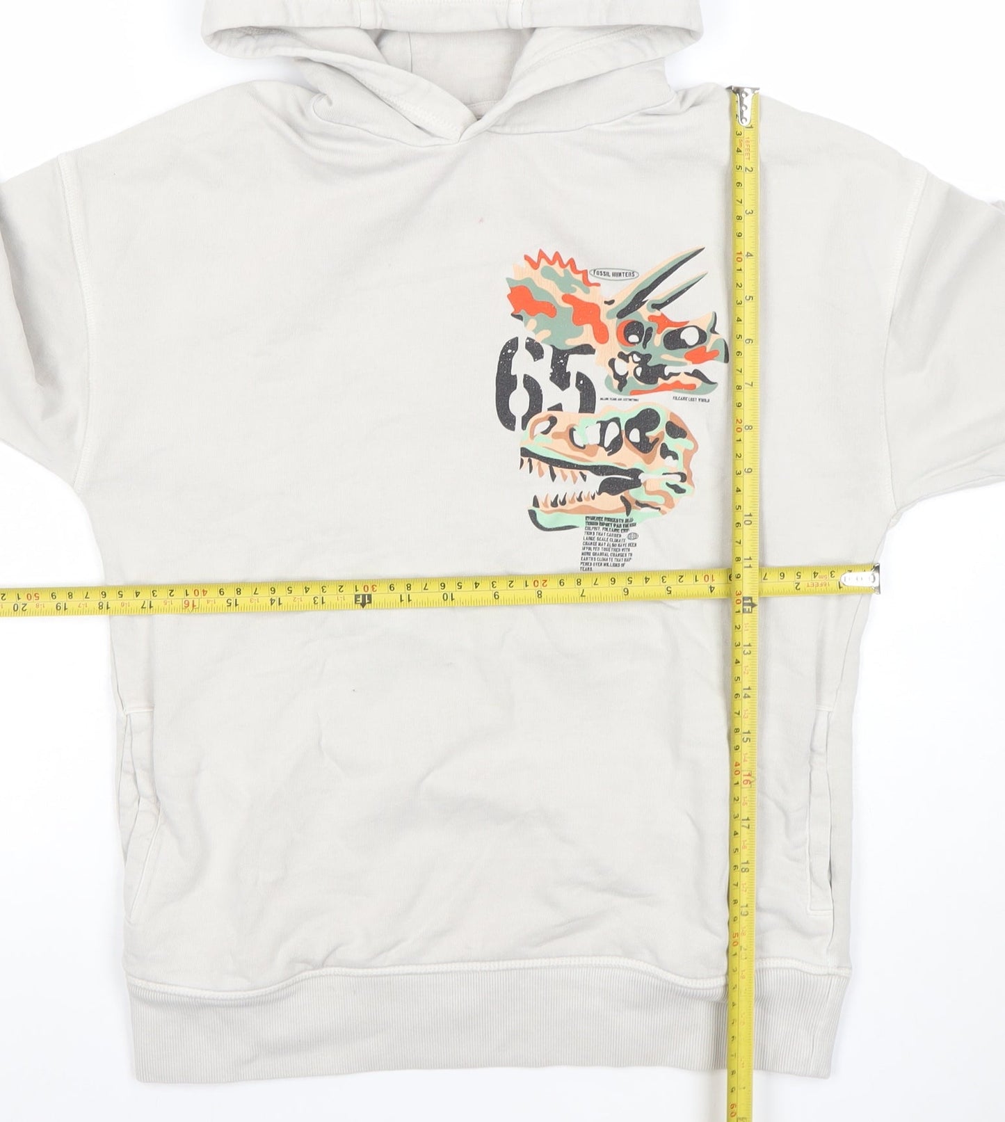 Next Boys Beige Dinosaur Graphic Pullover Hoodie 12 Years Cotton