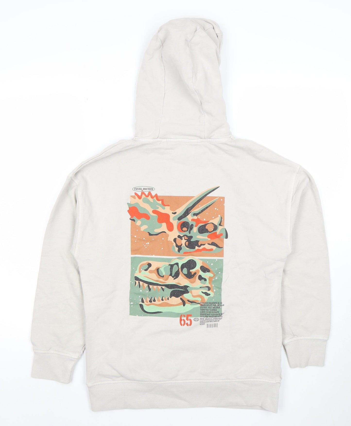 Next Boys Beige Dinosaur Graphic Pullover Hoodie 12 Years Cotton