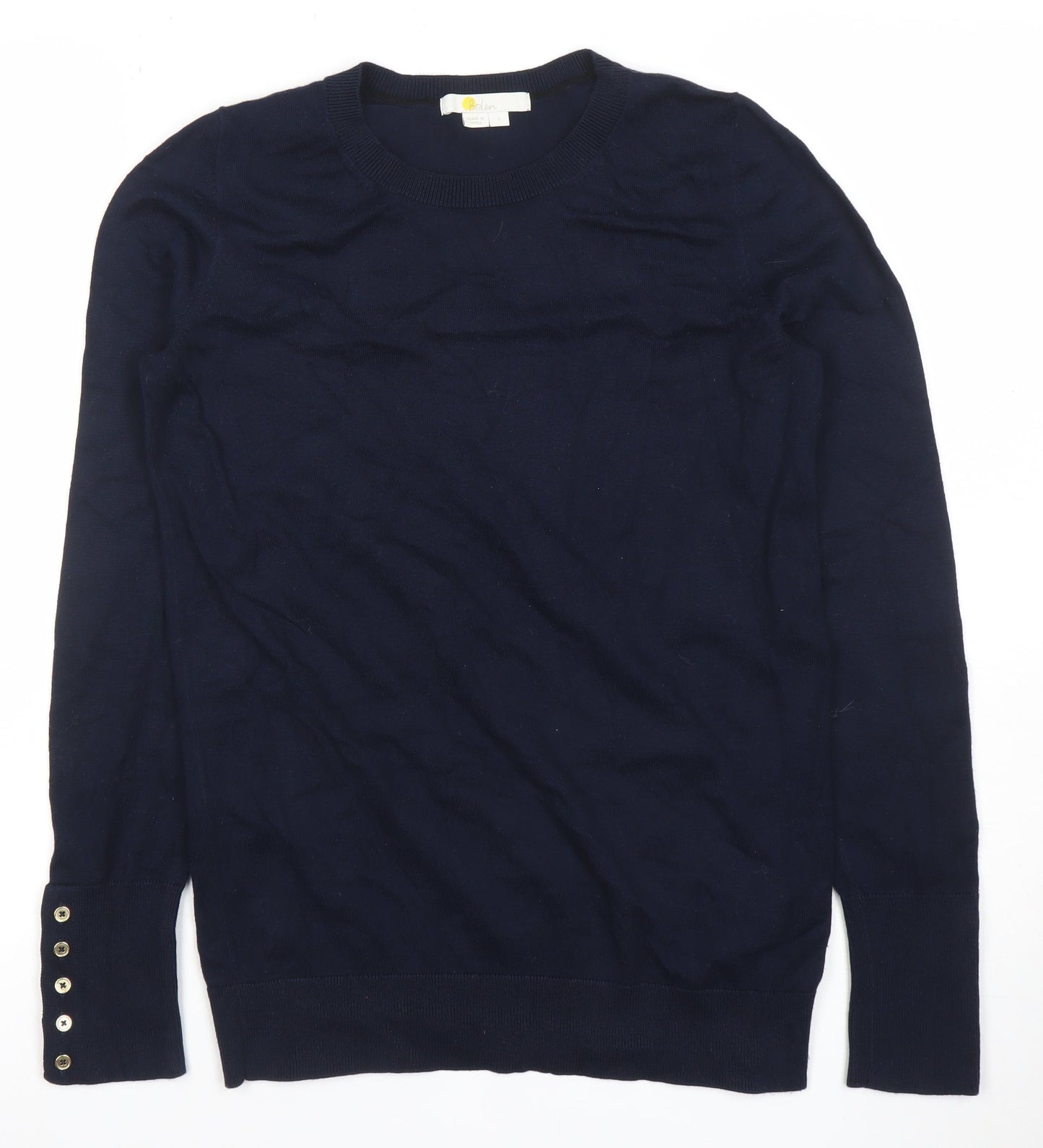 Boden Women Blue Crew Neck Long Sleeve Cotton Knit Jumper Size S