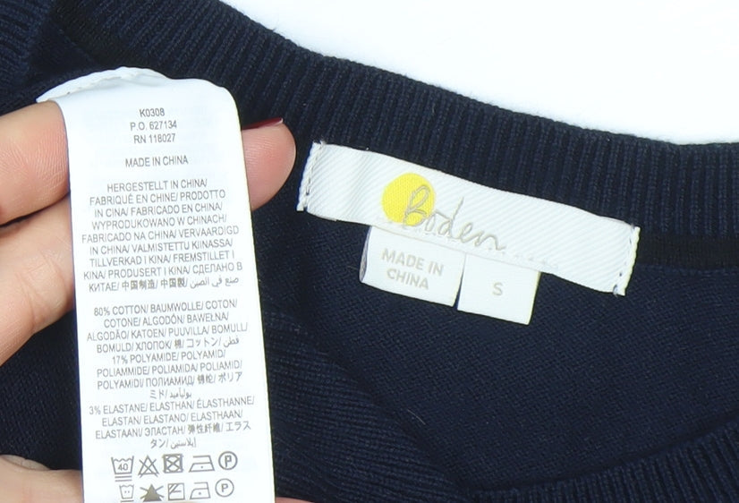 Boden Women Blue Crew Neck Long Sleeve Cotton Knit Jumper Size S