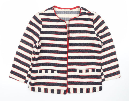 Promod Women’s Multicoloured Striped Cardigan UK 12 Round Neck Cotton Blend