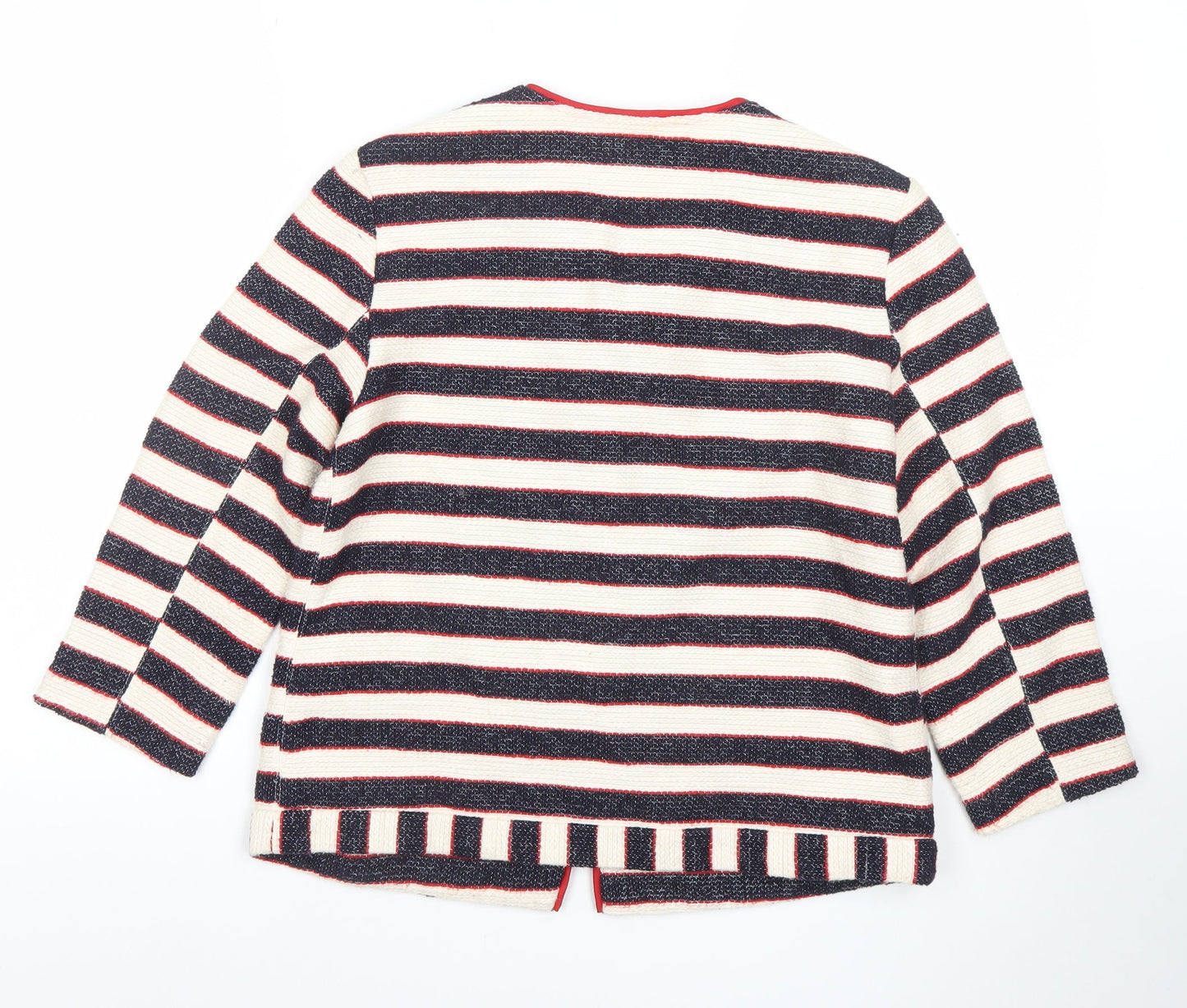 Promod Women’s Multicoloured Striped Cardigan UK 12 Round Neck Cotton Blend