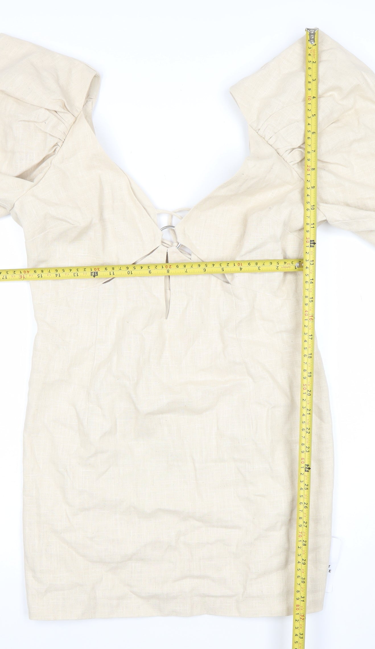 ASOS Women Beige Cotton Bodycon Puff Sleeve Short Dress Size 12