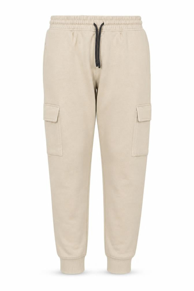 Front view of Next boys’ beige jogger trousers 12 years cotton blend fleece casual