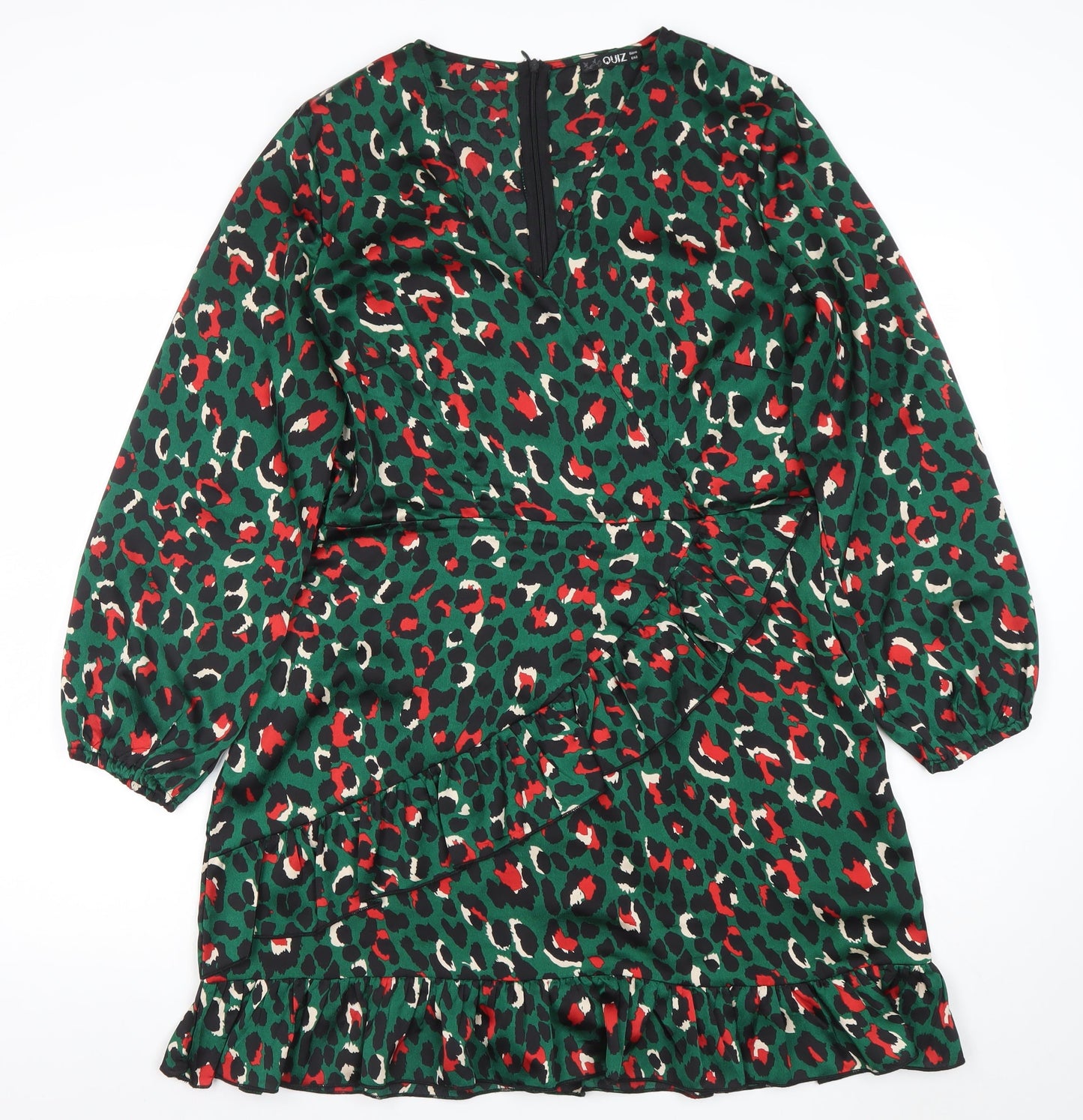 Quiz Womens Multicoloured Animal Print Ruffle Wrap Dress Size 12