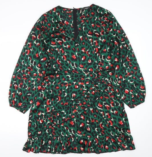 Quiz Womens Multicoloured Animal Print Ruffle Wrap Dress Size 12