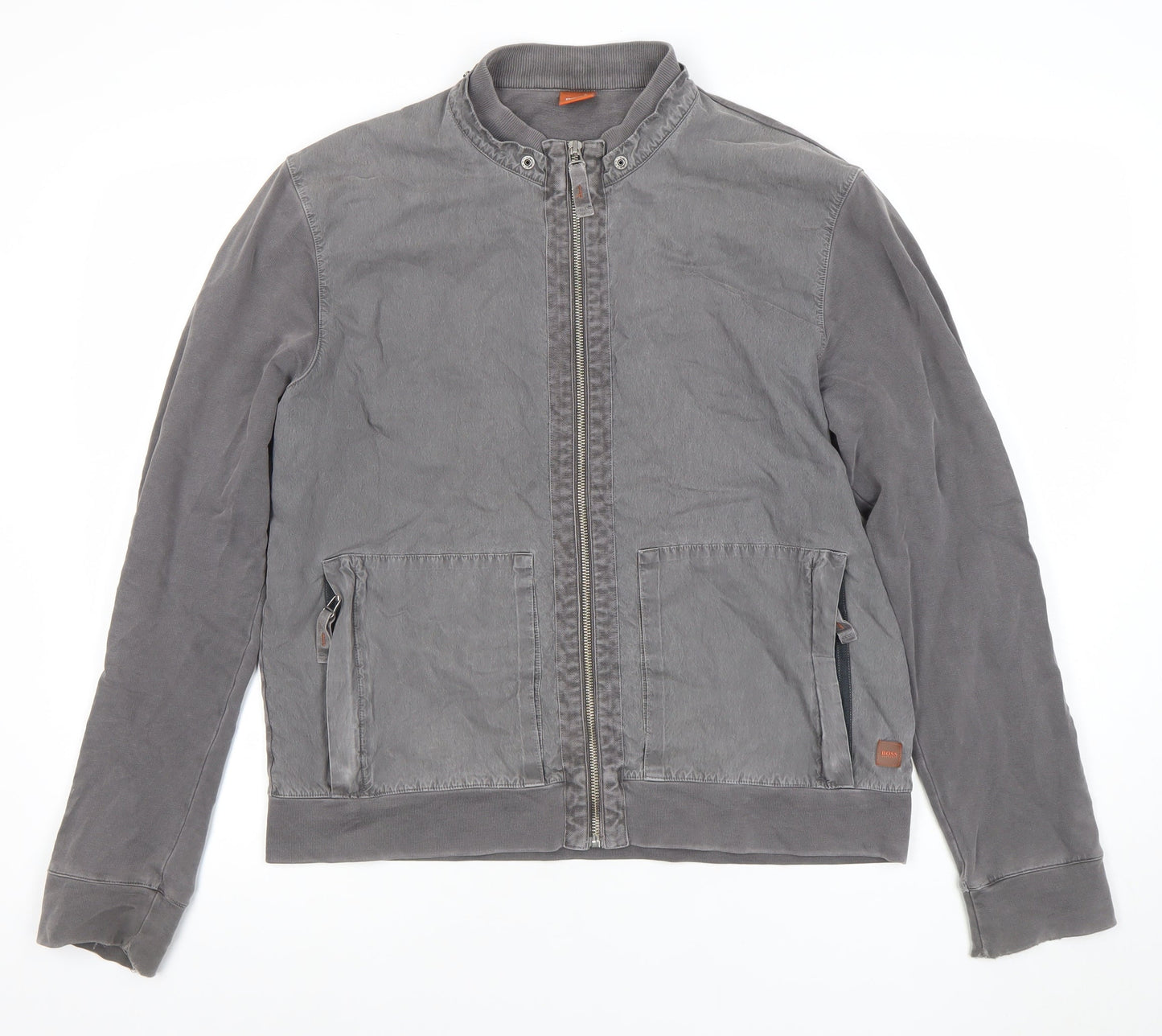 Hugo Boss Mens Grey Cotton Bomber Jacket Size M Casual Lightweight